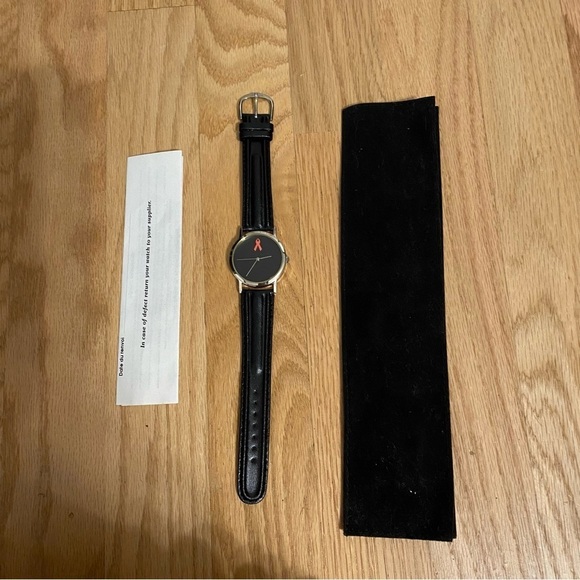 AIDS Awareness Catalog A&T Editeur Black Leather Strap Watch - Picture 2 of 6